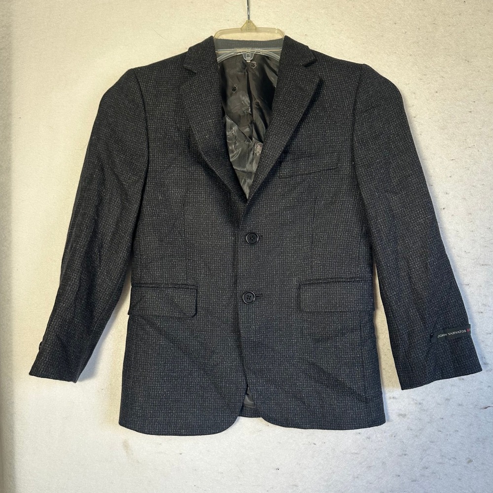John Varvatos USA Boys Charcoal Grey 100% Wool Blazer Jacket Size 8 Regular